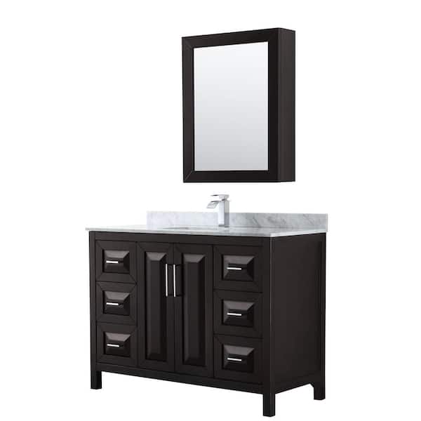 Wyndham Collection Daria 48 in. Single Bathroom Vanity in Dark Espresso with Marble Vanity Top in Carrara White and Medicine Cabinet