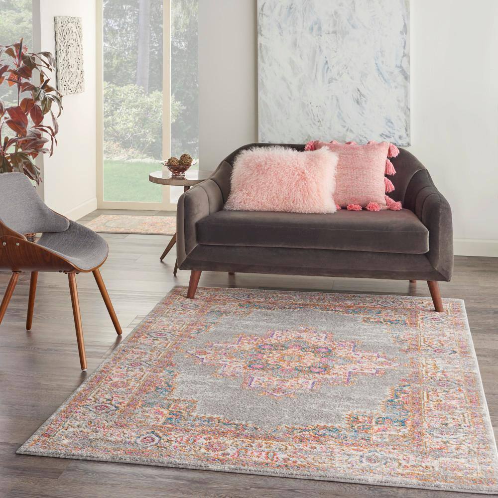 Gray Geometric Synthetic Boho-Chic Area Rug