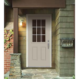 30 in. x 80 in. 9 Lite Desert Sand Painted Steel Prehung Right-Hand Outswing Entry Door w/Brickmould