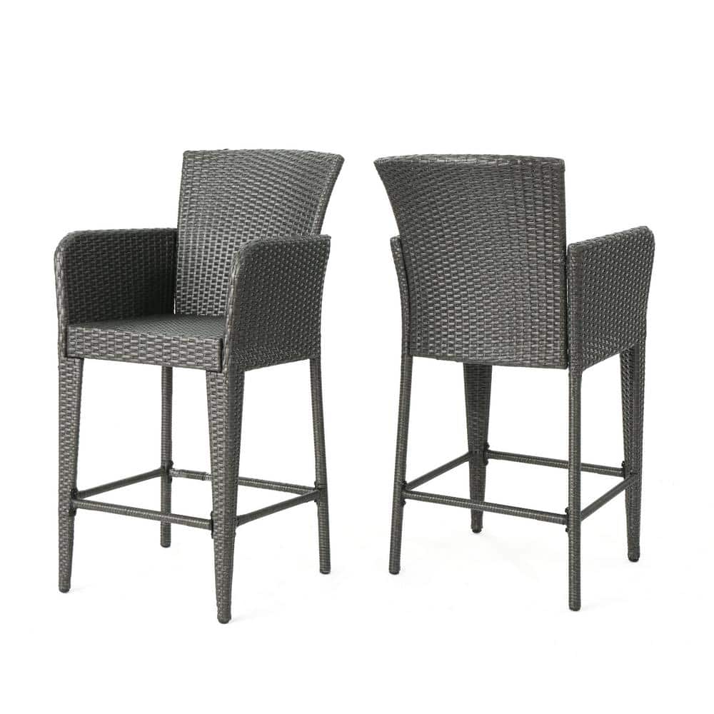 Wicker Outdoor Bar Stool with Iron Frame, Outdoor Patio Bar Seating with Fo
