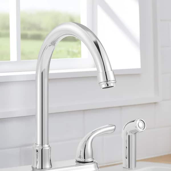 Builders Double-Handle Standard Kitchen Faucet with Side Sprayer in Polished Chrome