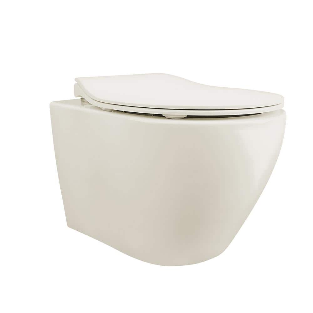 Beige Ceramic Wall-Hung Elongated Toilet with Slow-Close Seat