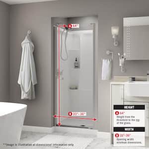 Lyndall 36 in. x 64-3/4 in. Semi-Frameless Contemporary Pivot Shower Door in Nickel with Clear Glass