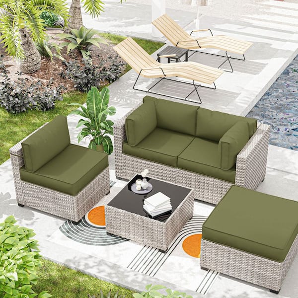 25.6 in. x 25.6 in. x 4 in. (9-Piece) Deep Seating Outdoor Sectional Replacement Cushion Light Green