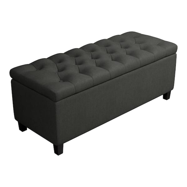 Benjara 44.25 in. Gray and Black Backless Bedroom Bench with Button Tufted Seat