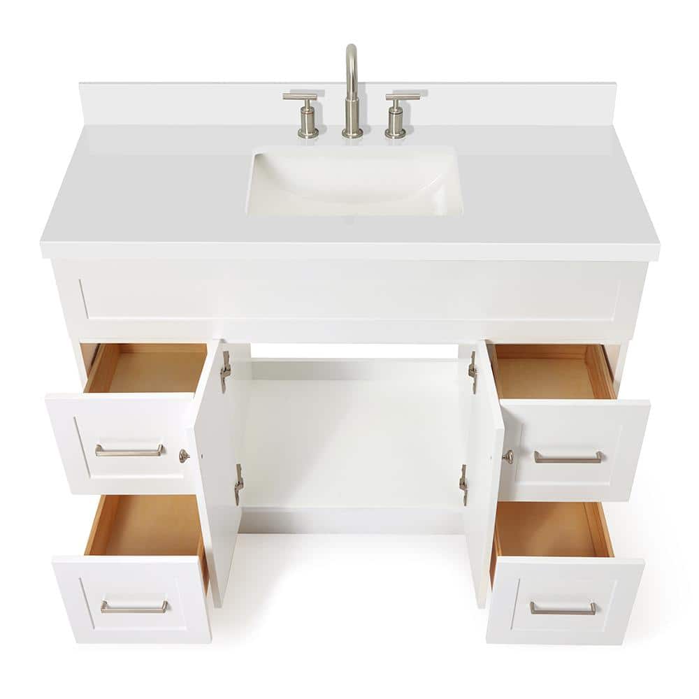 White 49" Freestanding Single Basin Vanity with Quartz Top