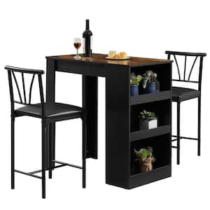 Small Bar Table and Chairs, Dining Set for 2, Storage Shelves, Space-Saving, Retro Dinning Set