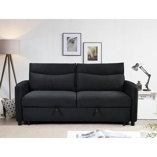 sumyeg 74.5 in. Black 3 in 1 Convertible Modern Fabric Sleeper Sofa Bed Queen Size with Reclining Backrest