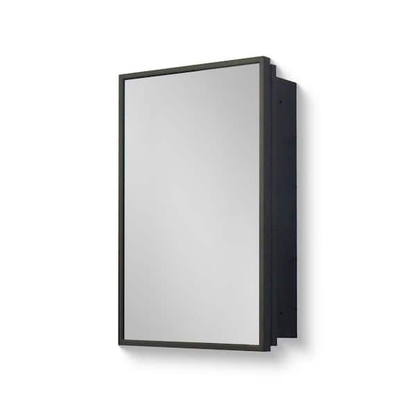 16 in. W x 24 in. H Rectangular Iron Black Medicine Cabinet with Mirror, Recessed or Surface Mount, Removable Shelves