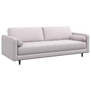 Nora 88 in. W Square Arm Mid Century Modern Comfy Linen Sofa in Ivory (Seats 3)