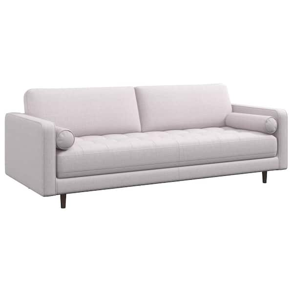 Ashcroft Furniture Co Nora In W Square Arm Mid Century Modern Comfy Linen Sofa In Ivory