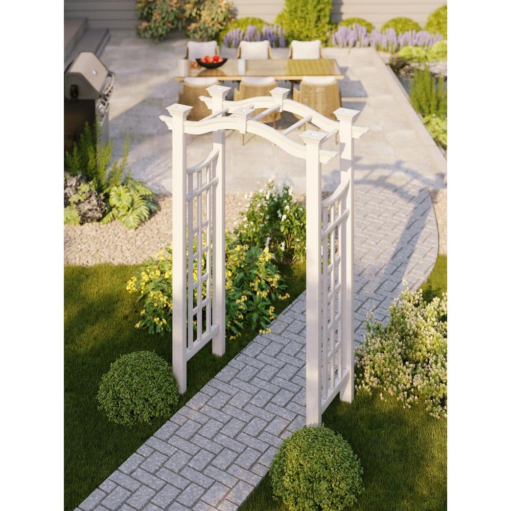 Florence White Vinyl Arched Garden Arbor