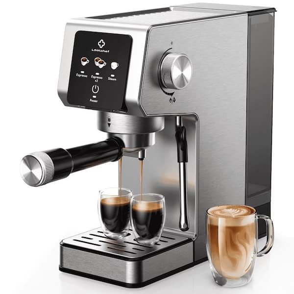20-Bar 2-Cups Hot and Cold Brew Espresso Machine with Built-in Thermometer and Milk Frother in sliver