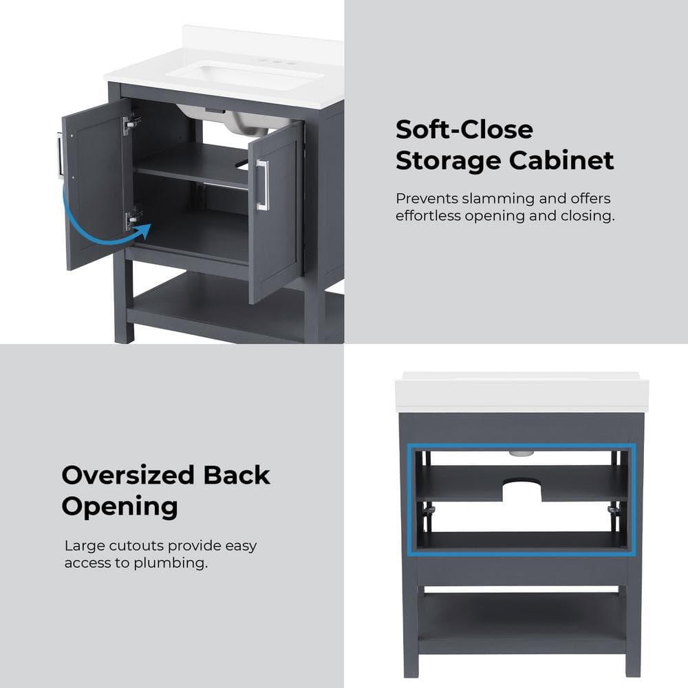 Vegas Dark Charcoal 30" Freestanding Bathroom Vanity with Sink