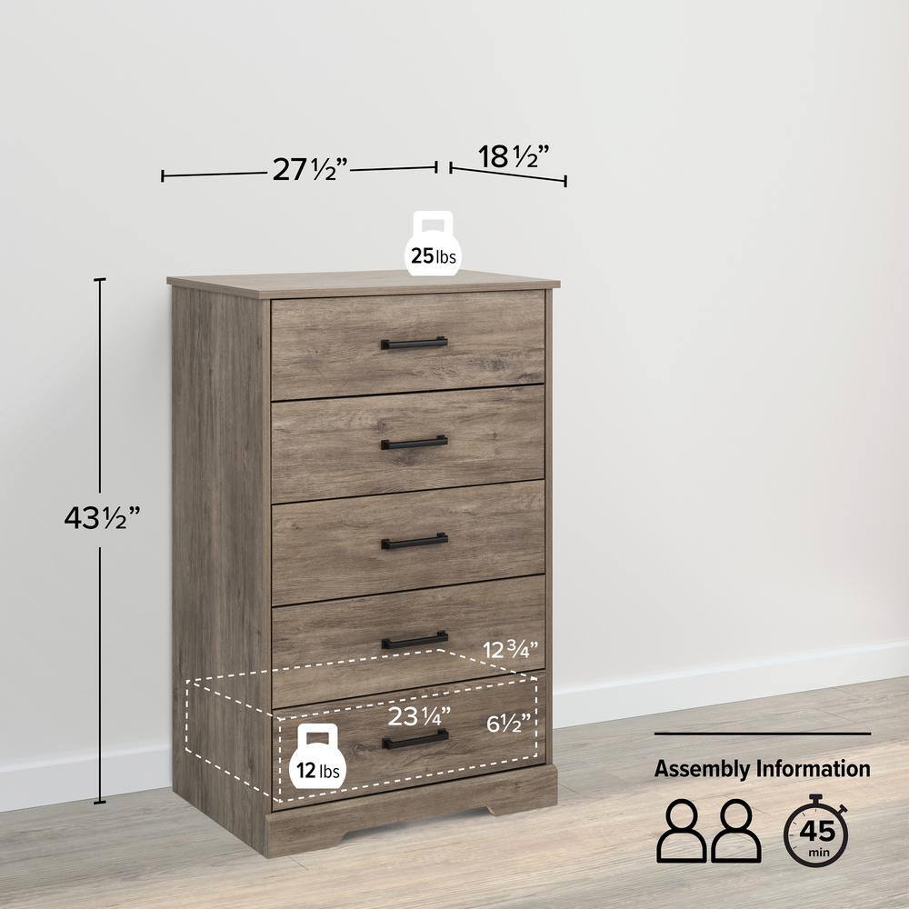 Rustic Brown Farmhouse 5-Drawer Vertical Dresser