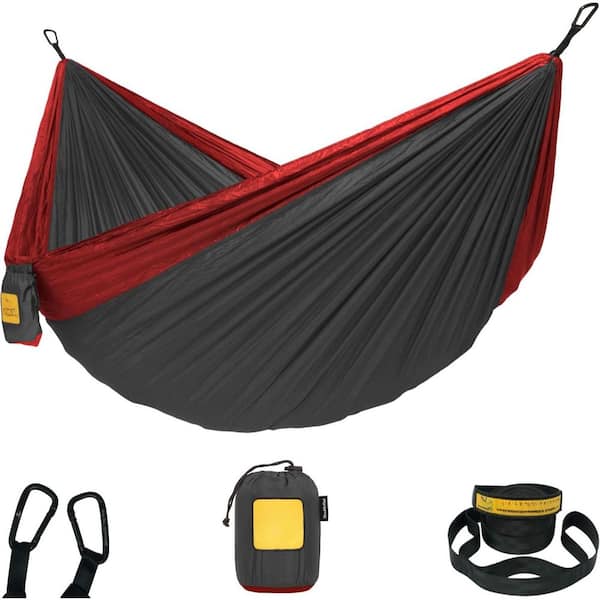 SenQWFa 9 ft. Portable Lightweight Hammock for Camping Hammocks Gear Upto 500lbs, Single in Charcoal & Red