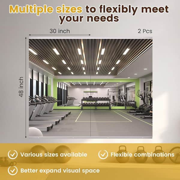 Modern 30 in. W x 48 in. H Frameless Wall Mirror HD Tempered Glass Gym Mirror/Yoga Mirror, Easy Wall Mount (2-Pack)