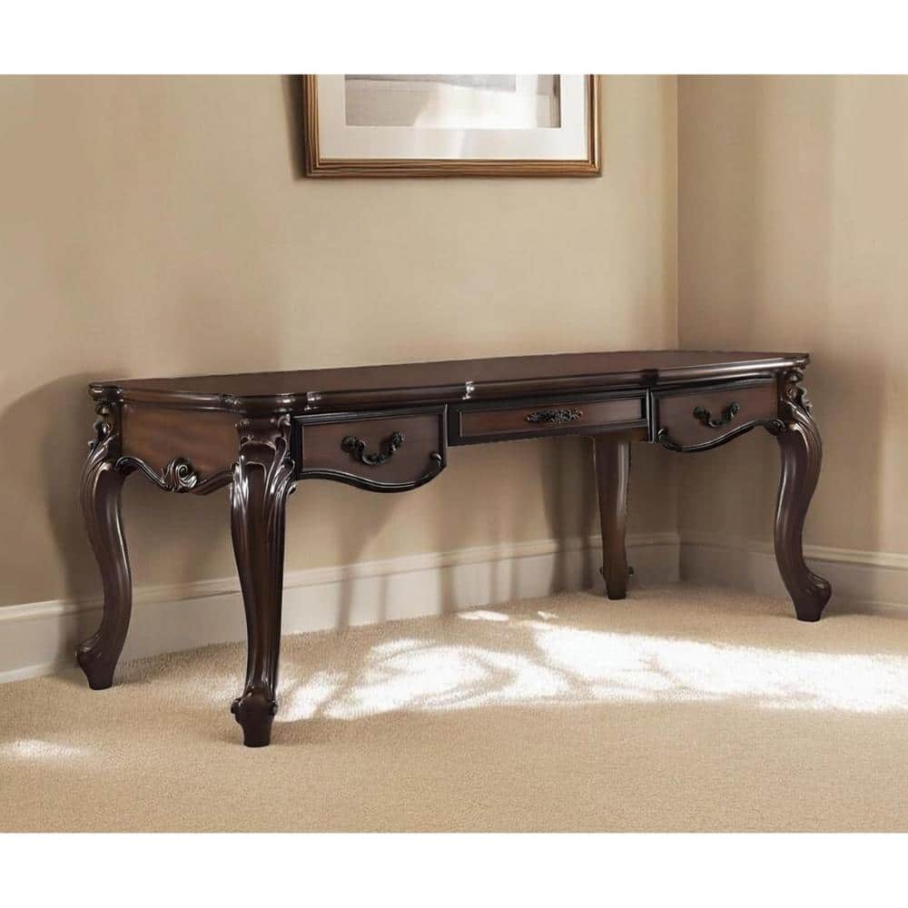 HomeRoots 72 in. Rectangular Dark Brown Wood 3-Drawer Computer Desks ...