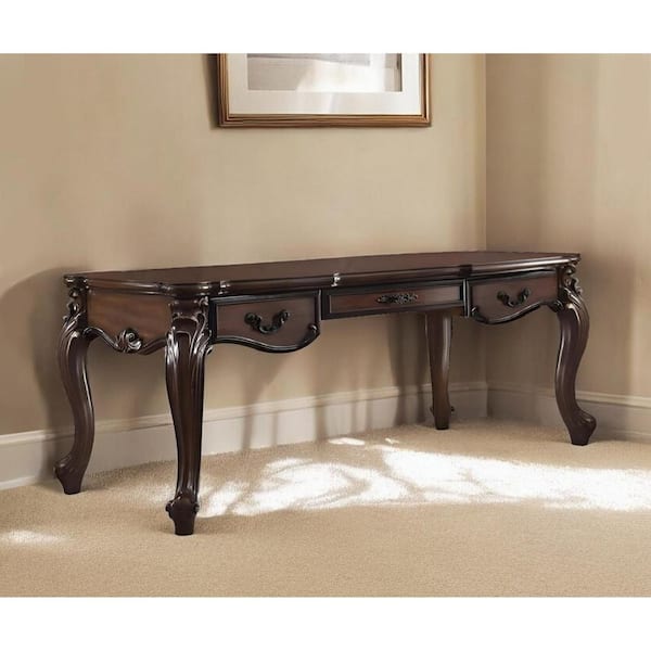 HomeRoots 72 in. Rectangular Dark Brown Wood 3-Drawer Computer Desks