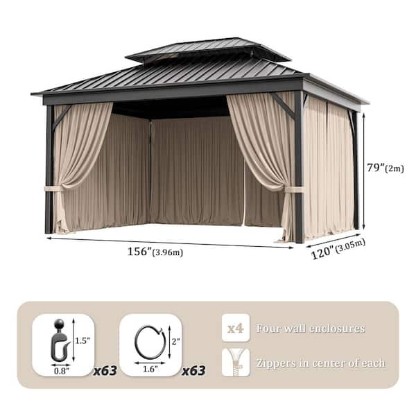 10 ft. x 13 ft. Universal Outdoor Privacy Curtains, Gazebo Replacement with Zipper Khaki (4-Side Curtain Only)