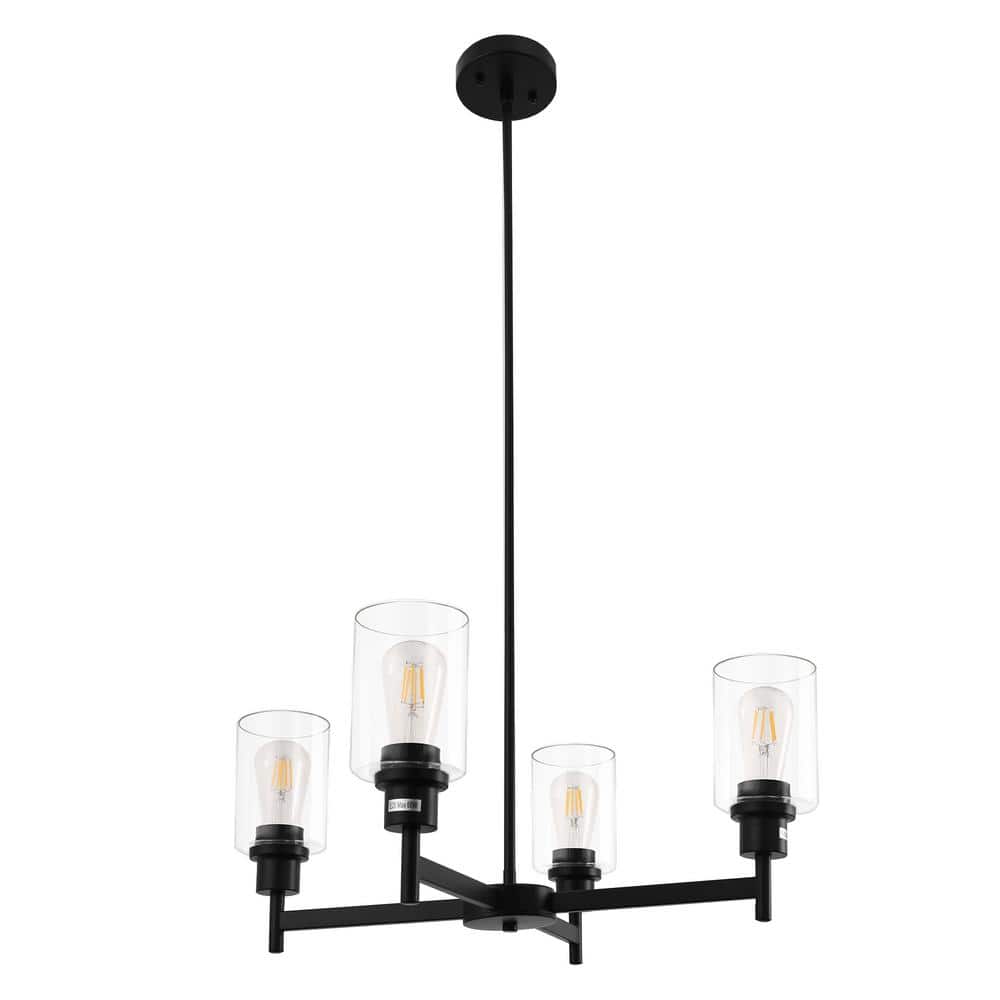 4-Light Black Chandelier suitable for Dining Room Kitchen Foyer with Adjustable Height featuring Elegant Glass Shades price history on PriceWatchPro