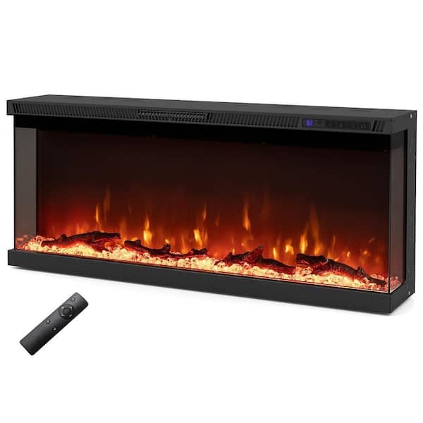 36/40/50 Inch Wide 3-Sided Electric Fireplace Insert with Remote Control and 12 Flame Colors-40 inches in Black