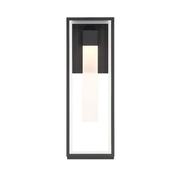 18 in. Black Outdoor Hardwire Wall Lantern Sconce with Integrated LED