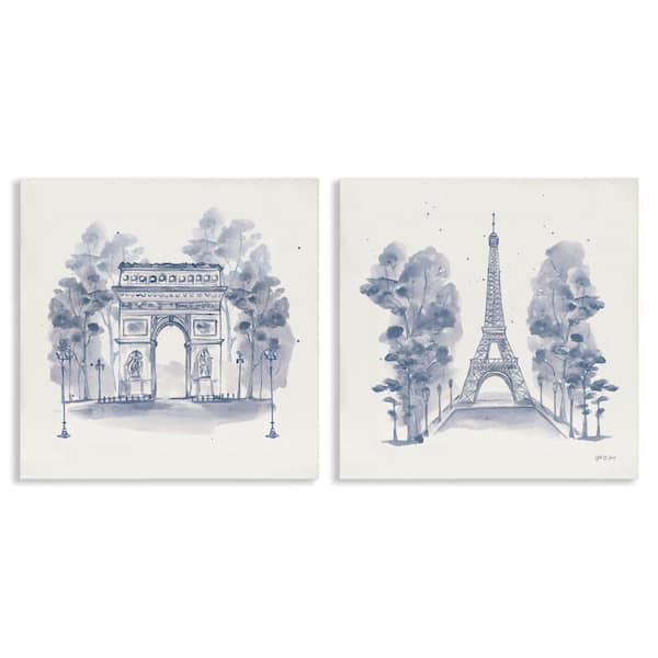 Stupell Industries French Landmarks in Blue by Yvette St. Amant 2 Pieces Unframed Architecture Graphic Art Print 24 in. x 24 in.