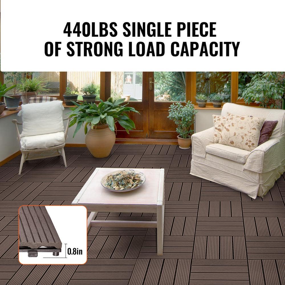 Dark Brown Composite Interlocking Waterproof Deck Tiles, 12" x 12"