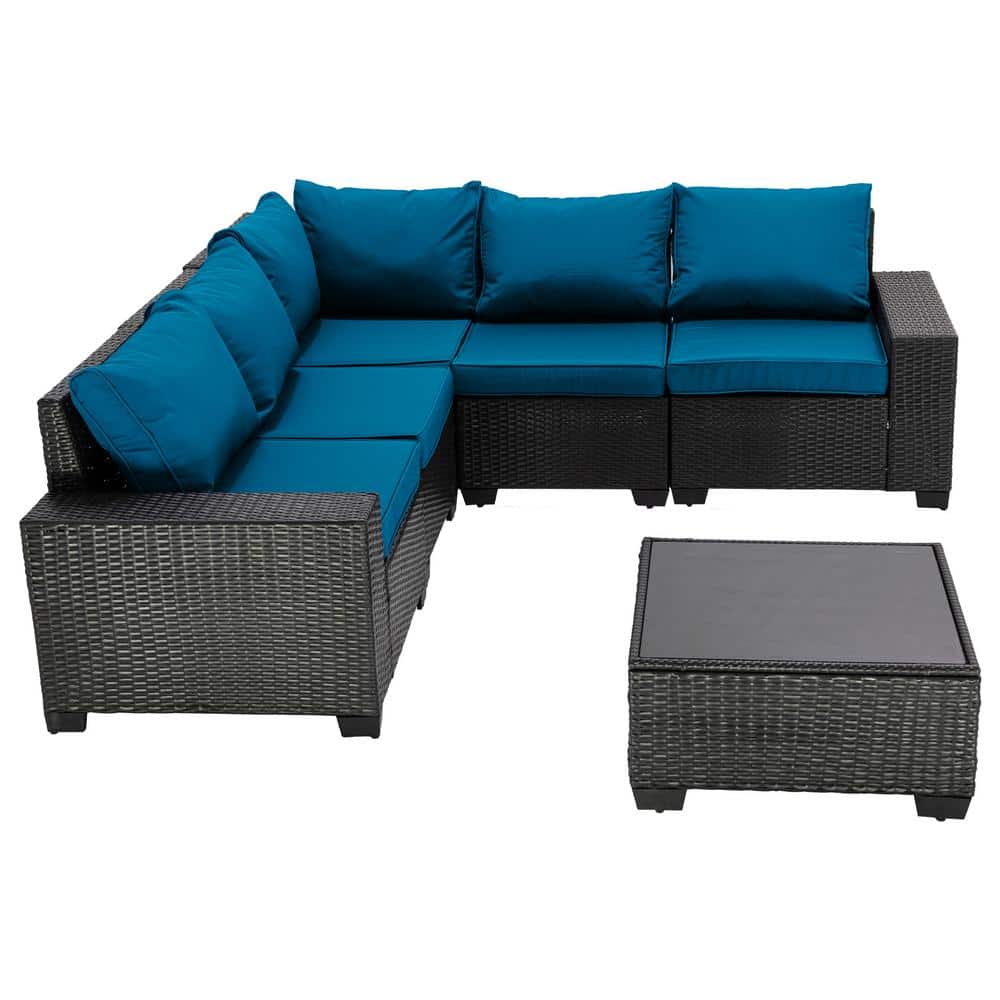 6 Pieces Wicker Patio Conversation Set Outdoor All Weather Sectional Sofa, 
