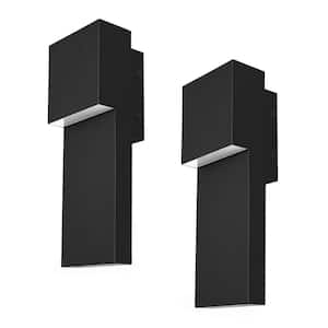 2-Pack 15 in. 18-Watt Matte Black LED Outdoor Wall Sconces with Dusk-to-Dawn for Porch