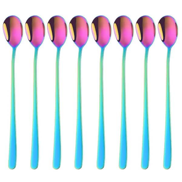 Rainbow Multicolor 18/10 Stainless Steel Long Handle Iced Tea Stirring Spoons Dishwasher Safe (Set of 8)