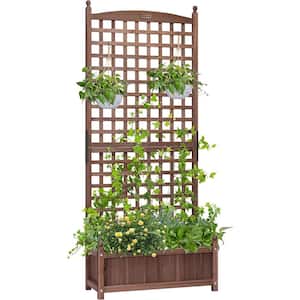 71 in. H Brown Fir Wood Free-Standing Planter Raised Bed with Trellis