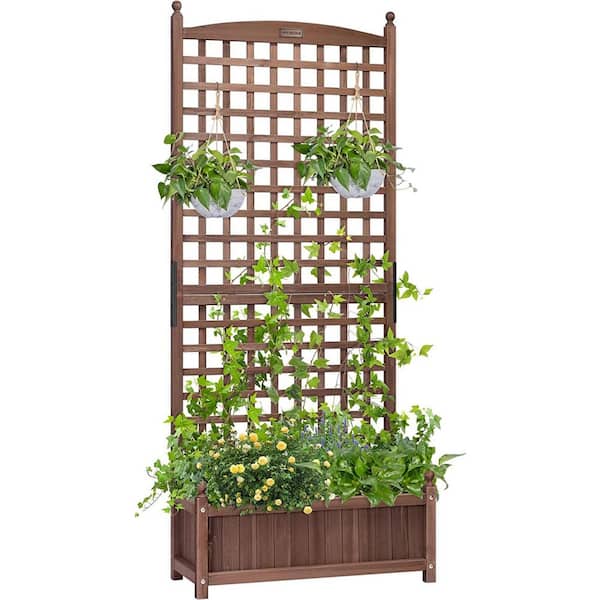 VIVOHOME 71 in. H Brown Fir Wood Free-Standing Planter Raised Bed with Trellis