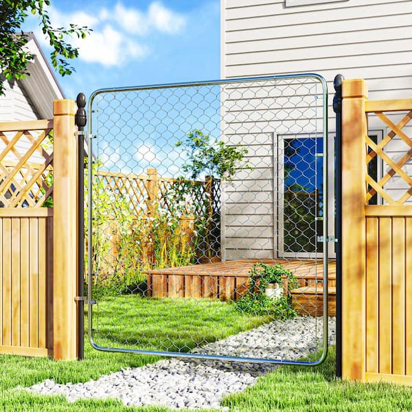 Outsunny 70.9 in. Garden Gate Chain Link Fence Gate, Galvanized