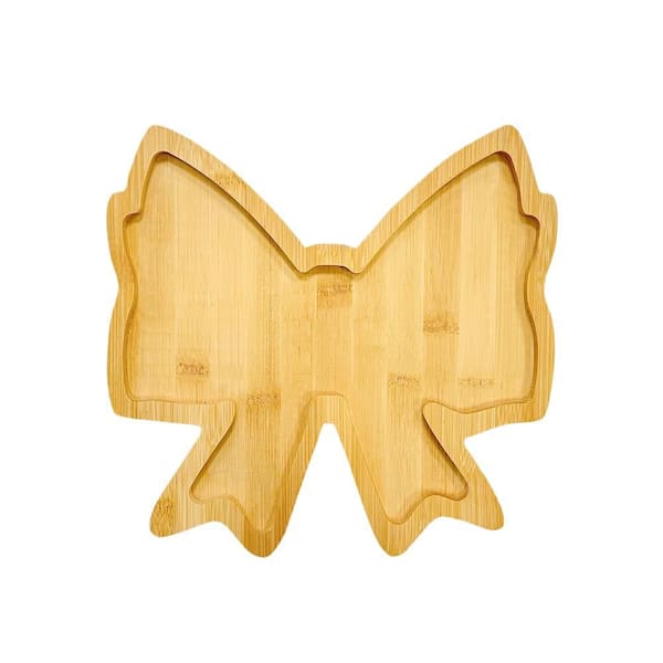 10.6 in. Yellow Wood Bow Platters for Baby Shower, Baby Girl Birthday, Food Trays, Wedding, Gender Reveal Party