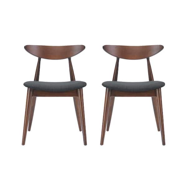 Unbranded Barron Charcoal and Walnut Upholstered Dining Chairs (Set of 2)