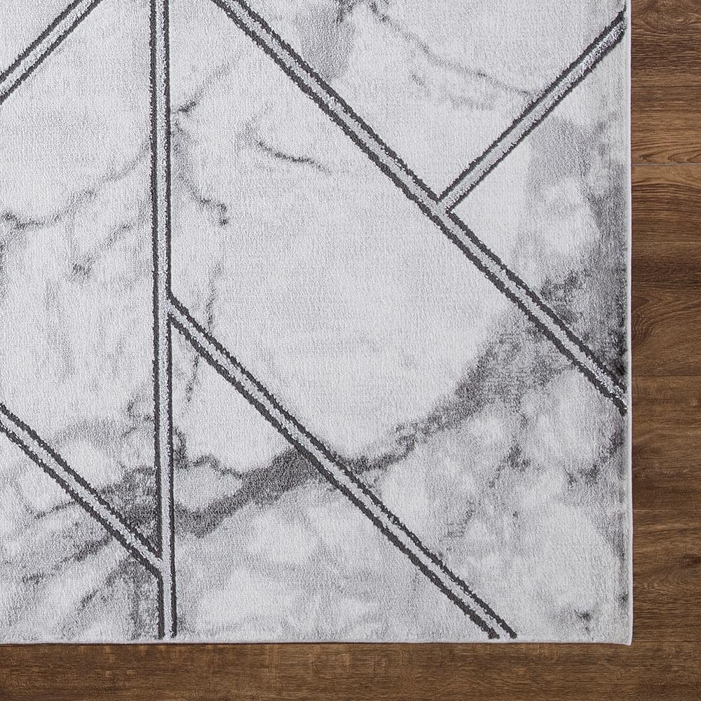 Gray Rectangular Stain-Resistant Synthetic Area Rug