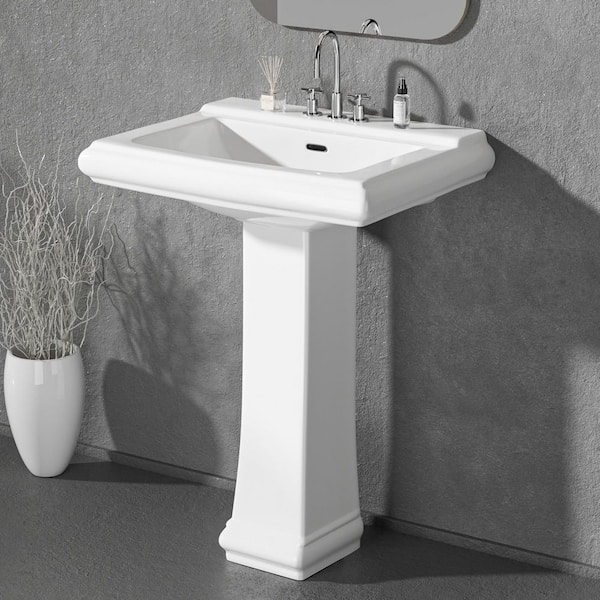 Fez ML　25-28.5cm WetBase 26 in. W Rectangular Pedestal Sink in White Ceramic
