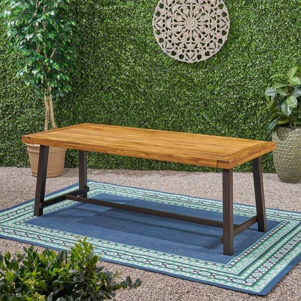 Teak Rectangle Wood Outdoor Dining Table DT-6553905-T - The Home Depot