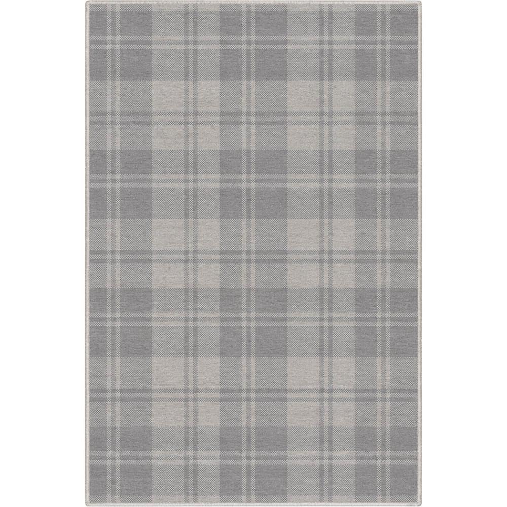 Light Grey Plaid Washable Synthetic Rectangular Area Rug 3'3" x 5'