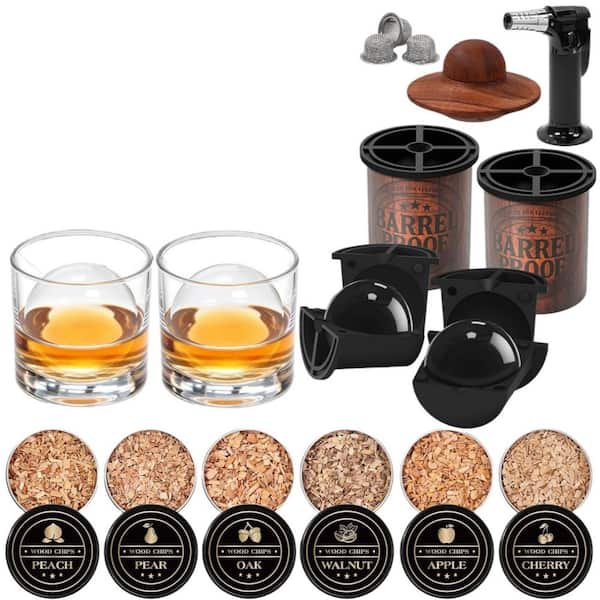 Multi-Colored Whiskey Smoker Kit with Torch, Wood Chips, 2 Ice Ball Molds and 2 Glasses, Old Fashioned Smoker Kit
