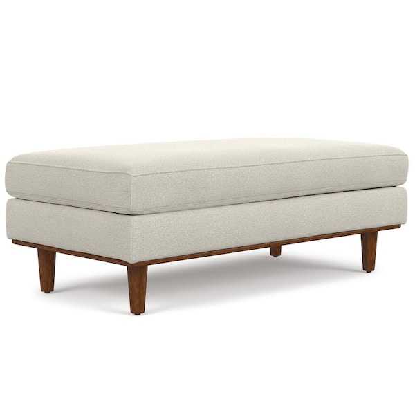 Morrison 49 in. Wide Mid-Century Modern Table Ottoman in Cream White Woven-Blend Fabric
