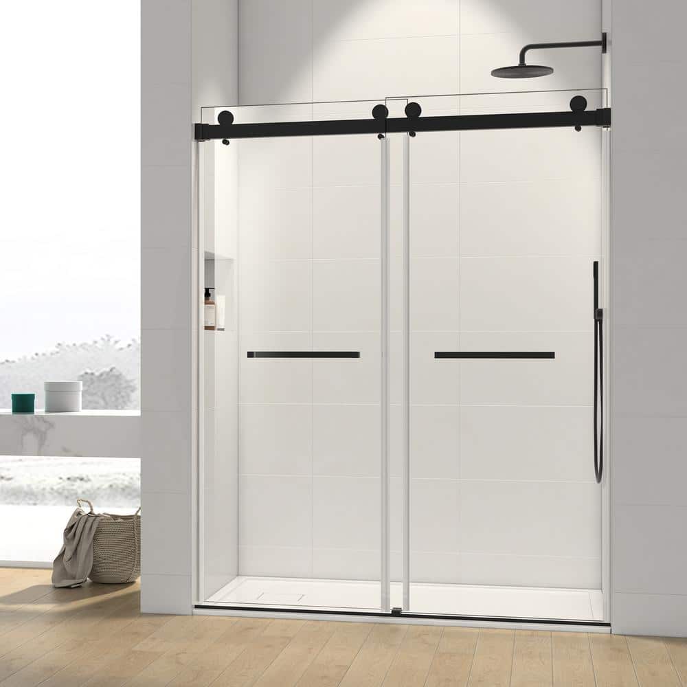 72 in. W x 76 in. Double Sliding Frameless Shower Door in Matte Black Witho