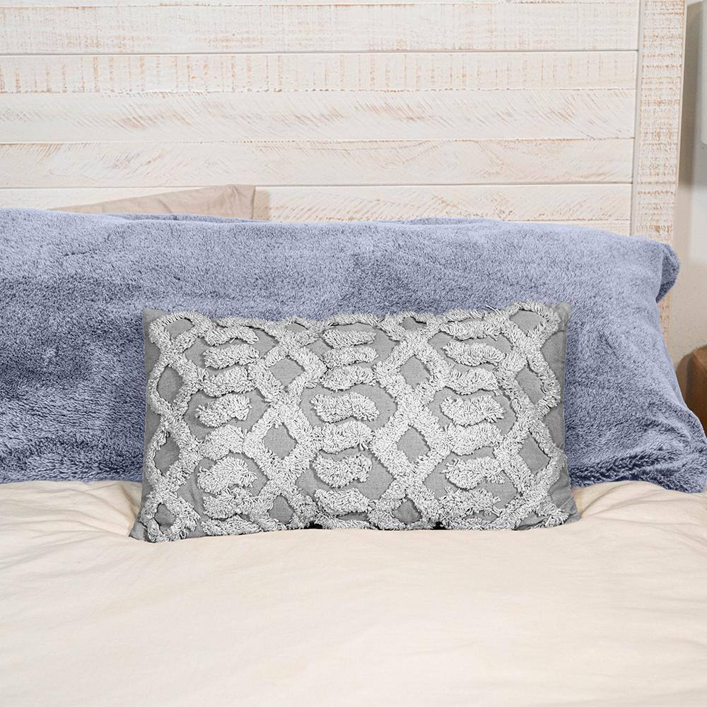 Gray Cotton Geometric Lumbar Throw Pillow Set
