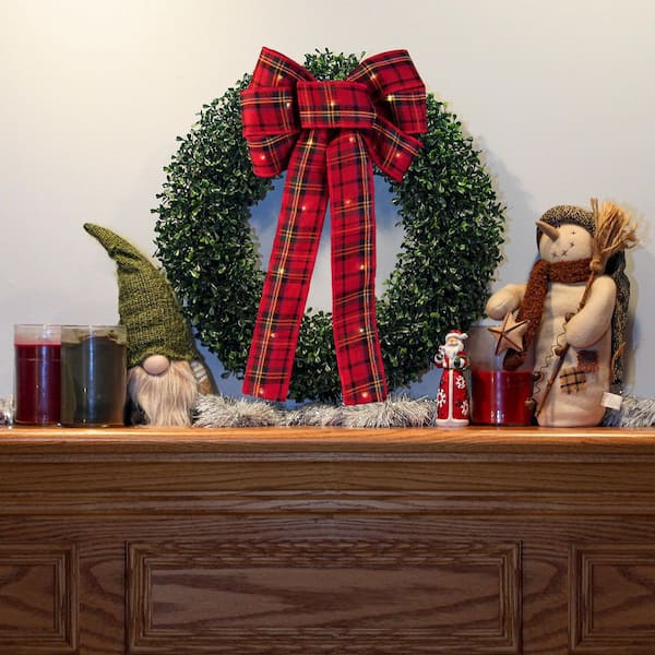 Northlight 5.5 in. Buffalo Plaid and Burlap 2 Loop Christmas Bow