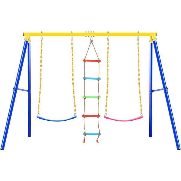 Unbranded LN20232282 Metal Outdoor Swing Set with Climbing Ladder, Swing and Climbing Playset in Blue - 1