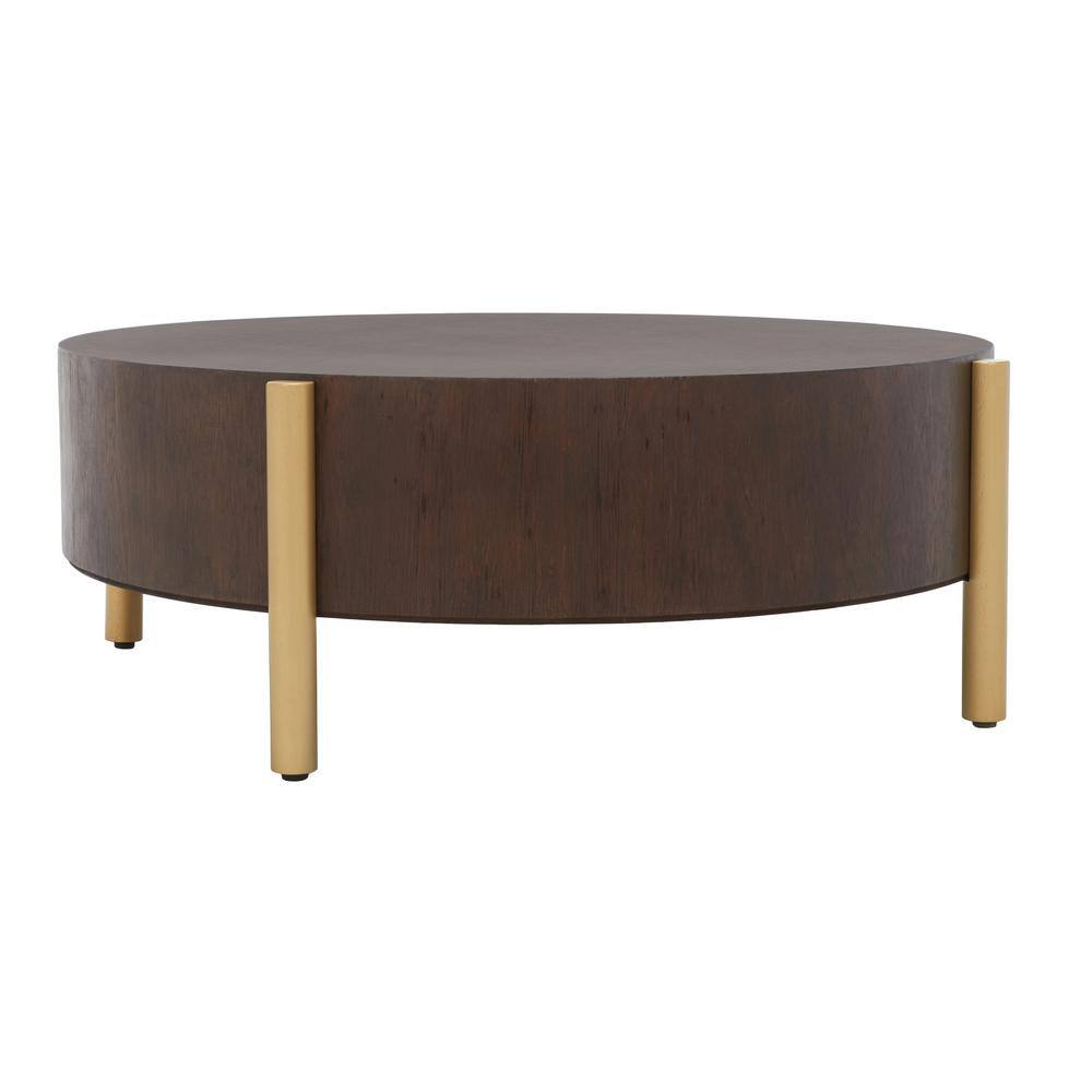 Diangela Round Dark Oak and Gold Coffee Table with Veneer Top