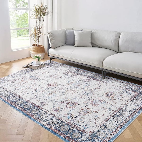 10 ft. x 13 ft. Colorful Large Size Non-Slip Bohemian Style Rug Washable Vintage Floral Dining Room Bedroom Area Rug