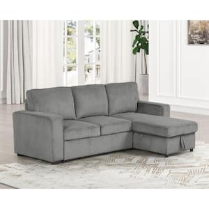 Roseshire 92.5 in. Straight Arm 1-Piece Corduroy Fabric Reversible L Shaped Sectional Sleeper Sofa in Dark Gray